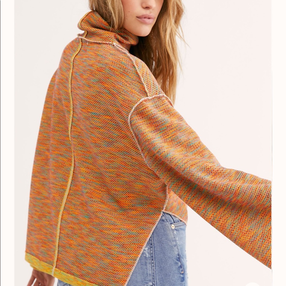 NWT Free People Sunny Days Turtle Neck in Orange - Picture 5 of 10